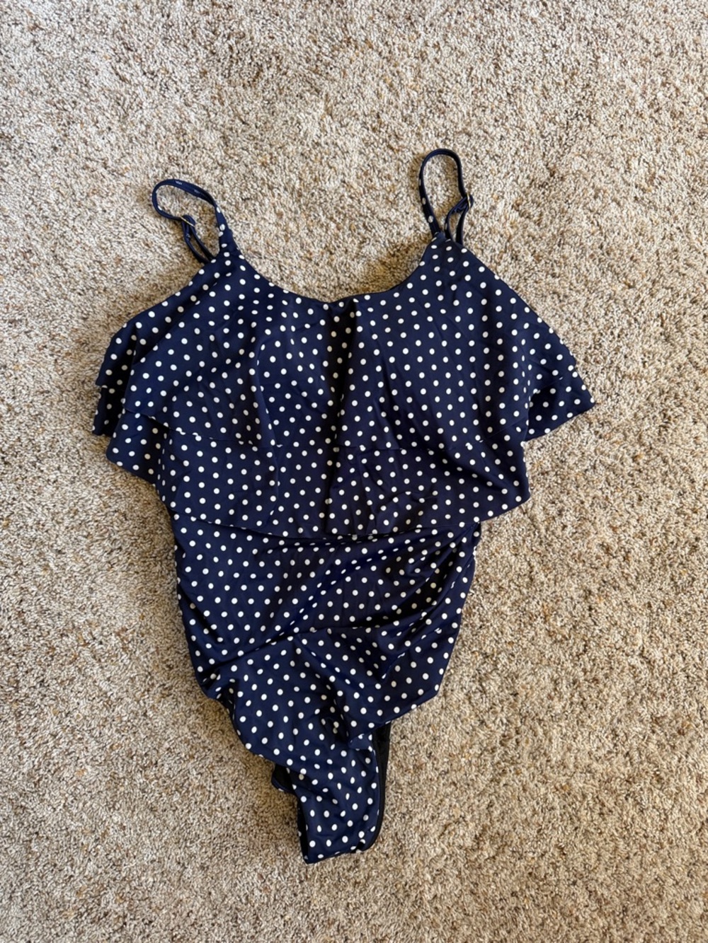Navy Blue Polka Dot Ruffle One-Piece Swimsuit